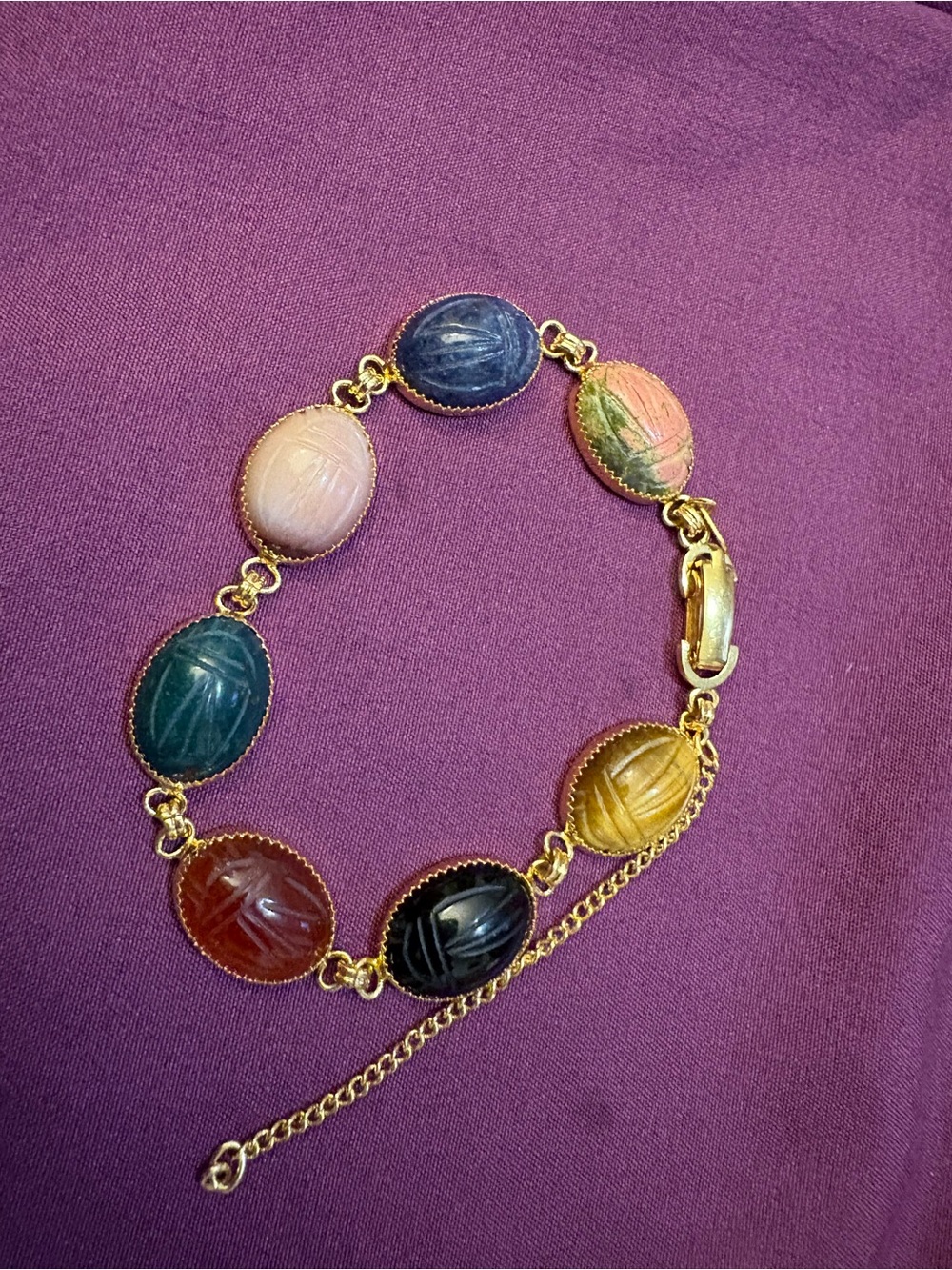 Multicolor Scarab Link Bracelet in Gold Tone